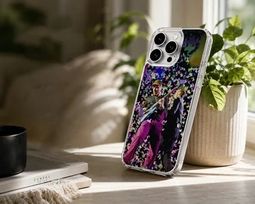 Live concert performance graphic with colorful floating confetti on a phone case — Lifestyle