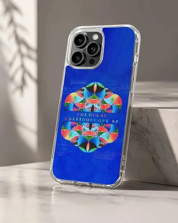 Colorful geometric kaleidoscope EP artwork centered on a blue background phone case