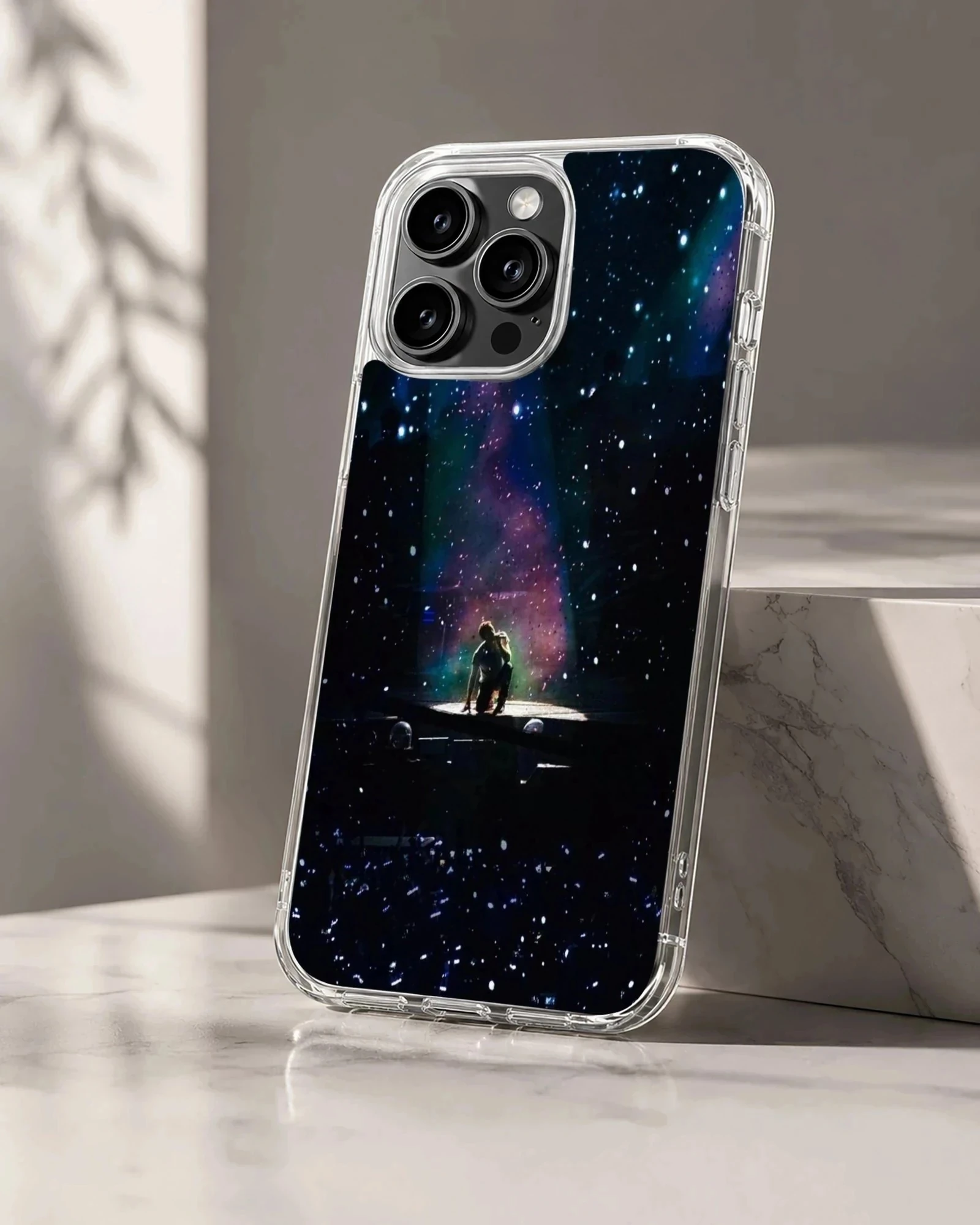Concert stage under a starry nebula sky printed on a phone case