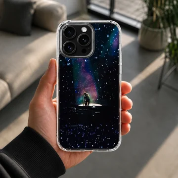 Concert stage under a starry nebula sky printed on a phone case — Lifestyle
