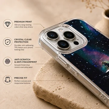 Concert stage under a starry nebula sky printed on a phone case — Info