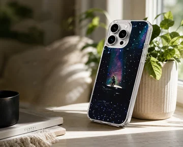 Concert stage under a starry nebula sky printed on a phone case — Lifestyle