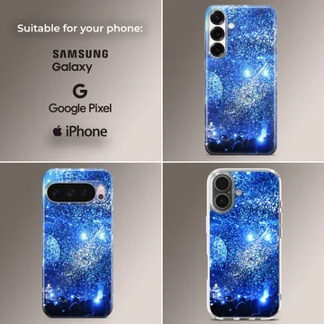 Live concert stadium filled with vibrant blue light and confetti phone case — Collage