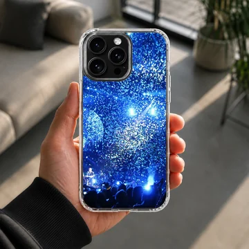 Live concert stadium filled with vibrant blue light and confetti phone case — Lifestyle