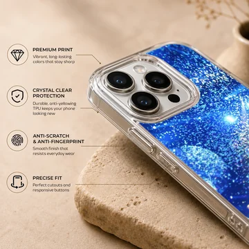 Live concert stadium filled with vibrant blue light and confetti phone case — Info