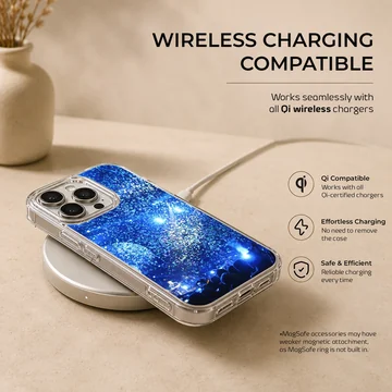 Live concert stadium filled with vibrant blue light and confetti phone case — Charging