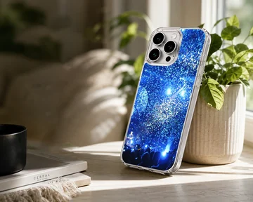 Live concert stadium filled with vibrant blue light and confetti phone case — Lifestyle