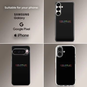 Coldplay colorful typography logo printed on a black matte phone case — Collage