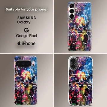Colorful concert graffiti and typography on a matte snap phone case — Collage