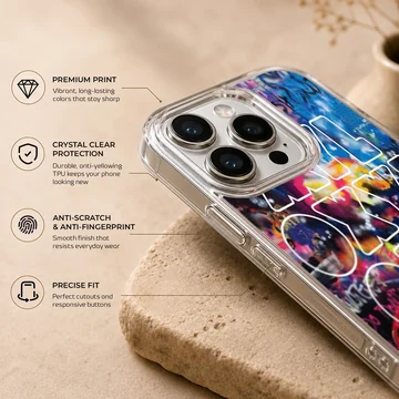 Colorful concert graffiti and typography on a matte snap phone case — Info