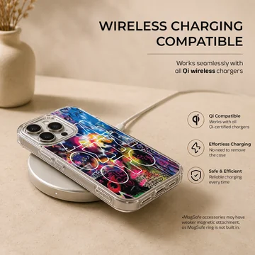Colorful concert graffiti and typography on a matte snap phone case — Charging