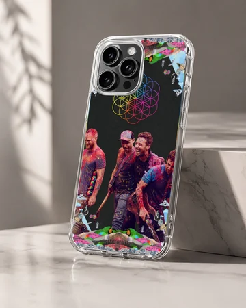 Vibrant music icons band artwork phone case with colorful splatter paint and geometric neon flower design — Hero