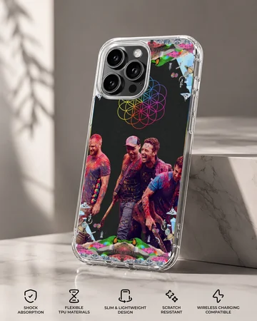 Vibrant music icons band artwork phone case with colorful splatter paint and geometric neon flower design — Specs