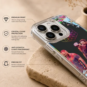 Vibrant music icons band artwork phone case with colorful splatter paint and geometric neon flower design — Info