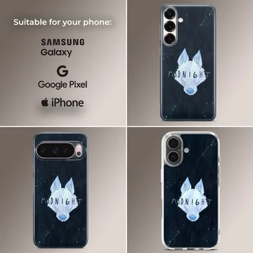 Midnight wolf illustration against a starry night sky on a phone case — Collage