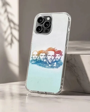 Typography art portrait of a music band in red and blue on a phone case