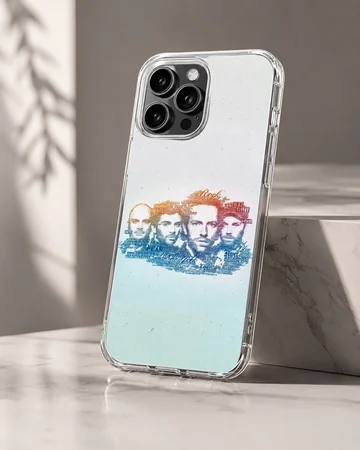 Typography art portrait of a music band in red and blue on a phone case — Hero