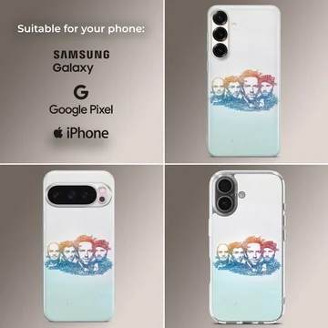 Typography art portrait of a music band in red and blue on a phone case — Collage