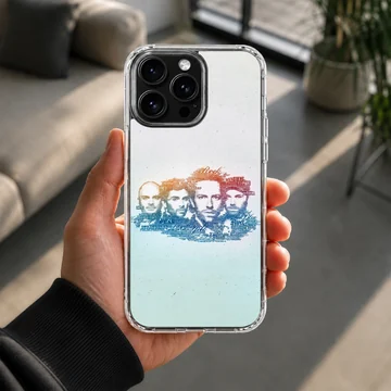 Typography art portrait of a music band in red and blue on a phone case — Lifestyle