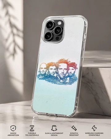 Typography art portrait of a music band in red and blue on a phone case — Specs