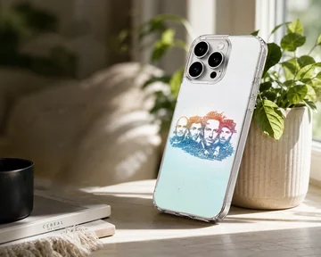 Typography art portrait of a music band in red and blue on a phone case — Lifestyle