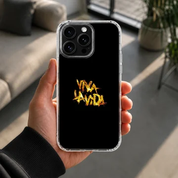 Coldplay Viva La Vida gold brush lettering on a black background phone case — Lifestyle
