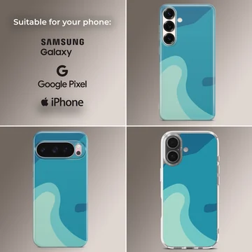 Colorful patterns abstract wave design in soothing blue and green tones on a phone case — Collage