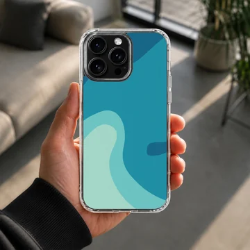 Colorful patterns abstract wave design in soothing blue and green tones on a phone case — Lifestyle
