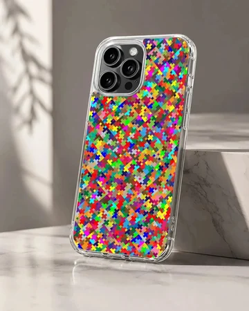 Vibrant multicolored pixel mosaic abstract art pattern printed on a slim matte phone case