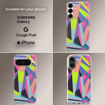 Colorful patterns abstract geometric shapes digital art printed on a phone case — Collage