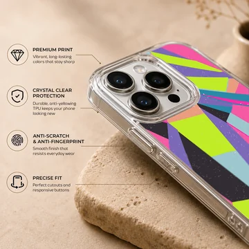 Colorful patterns abstract geometric shapes digital art printed on a phone case — Info