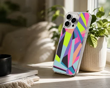 Colorful patterns abstract geometric shapes digital art printed on a phone case — Lifestyle