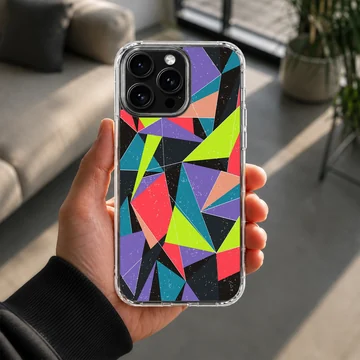 Colorful Patterns abstract geometric design phone case with multi-colored triangles — Lifestyle