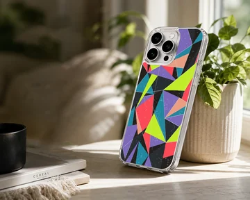 Colorful Patterns abstract geometric design phone case with multi-colored triangles — Lifestyle