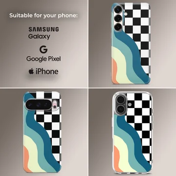 Colorful patterns abstract checkered and wavy lines phone case — Collage