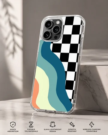 Colorful patterns abstract checkered and wavy lines phone case — Specs
