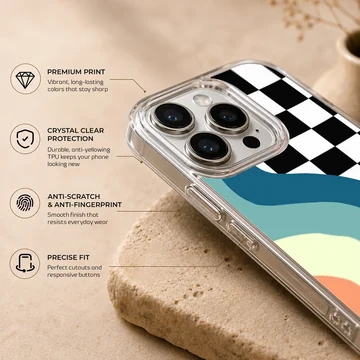 Colorful patterns abstract checkered and wavy lines phone case — Info