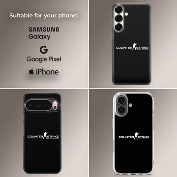 A tactical gaming logo centered on a black phone case — Collage