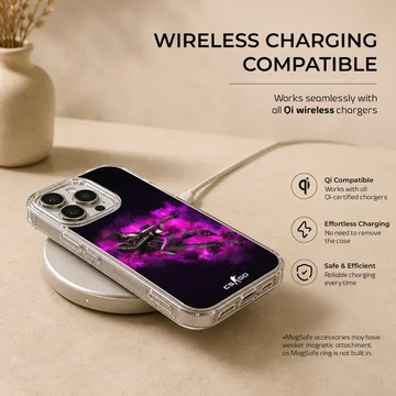 Counter-Strike tactical operator graphic emerging from brilliant purple smoke on a matte phone case — Charging