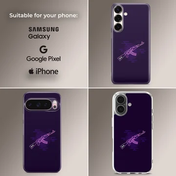 Dark purple tactical rifle gaming graphic on a phone case — Collage