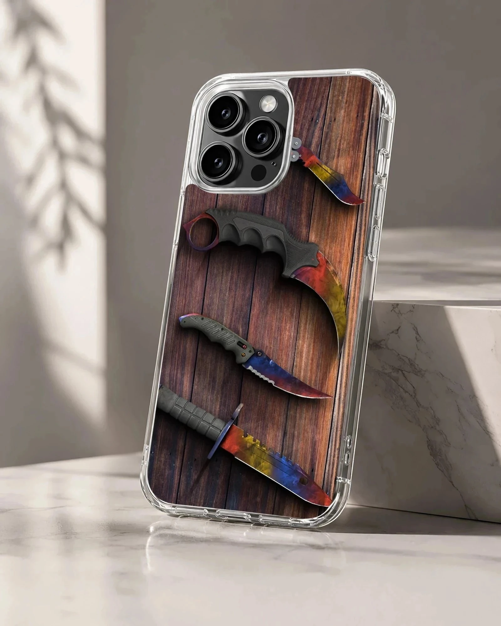Counter-Strike tactical knife art printed on a slim matte TPU snap case