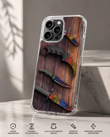 Counter-Strike tactical knife art printed on a slim matte TPU snap case — Specs