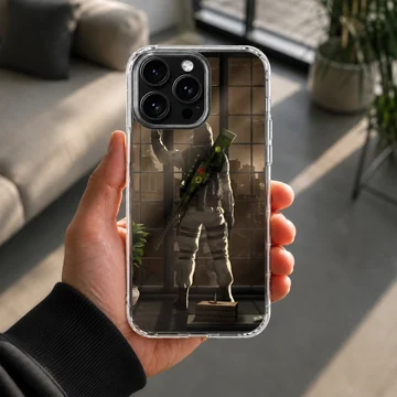 Counter-Strike tactical sniper character standing by a window printed on a phone case — Lifestyle