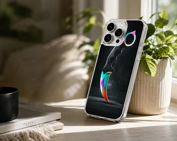 Digital illustration of a rainbow gradient karambit gaming knife on a dark background phone case — Lifestyle