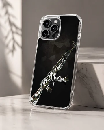 Counter-Strike tactical rifle illustration with graffiti accents on a matte phone case — Hero