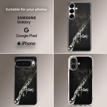 Counter-Strike tactical rifle illustration with graffiti accents on a matte phone case — Collage