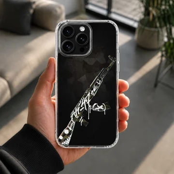 Counter-Strike tactical rifle illustration with graffiti accents on a matte phone case — Lifestyle