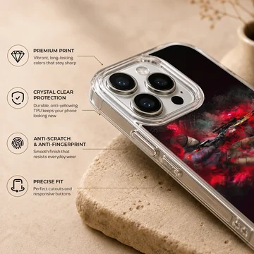 Counter-Strike sniper character surrounded by vibrant red smoke and dust effects on a phone case — Info