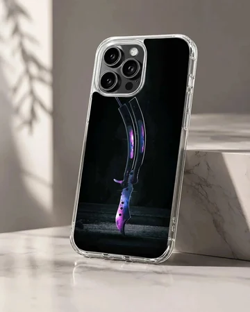 Galaxy blade illustration with purple nebula colors on a phone case