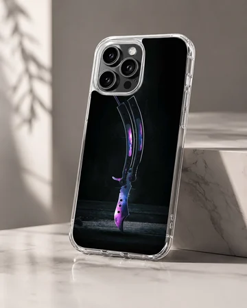 Galaxy blade illustration with purple nebula colors on a phone case — Hero